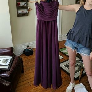 Purple polyester full length bridesmaid dress